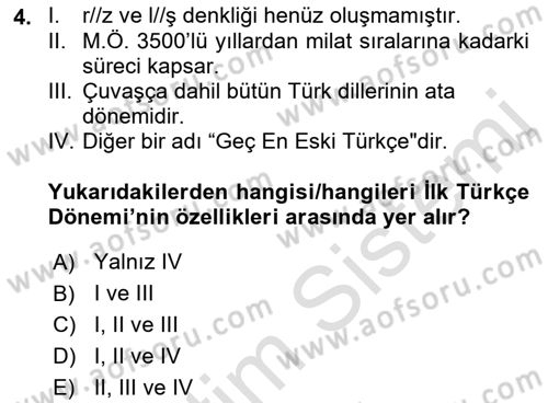 Orhun Türkçesi Dersi 2022 - 2023 Yılı Yaz Okulu Sınav Soruları 4. Soru
