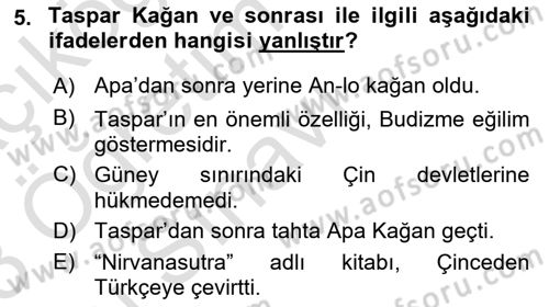 Orhun Türkçesi Dersi 2022 - 2023 Yılı Yaz Okulu Sınav Soruları 5. Soru
