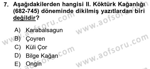Orhun Türkçesi Dersi 2022 - 2023 Yılı Yaz Okulu Sınav Soruları 7. Soru