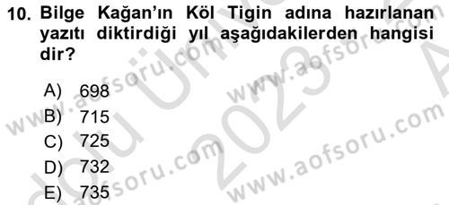 Orhun Türkçesi Dersi 2023 - 2024 Yılı (Vize) Ara Sınav Soruları 10. Soru