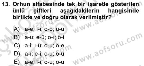 Orhun Türkçesi Dersi Ara Sınavı Deneme Sınav Soruları 13. Soru