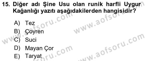 Orhun Türkçesi Dersi Ara Sınavı Deneme Sınav Soruları 15. Soru