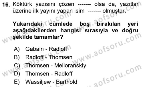 Orhun Türkçesi Dersi 2023 - 2024 Yılı (Vize) Ara Sınav Soruları 16. Soru
