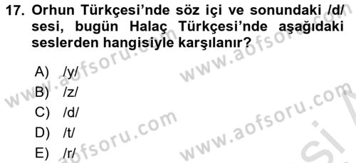 Orhun Türkçesi Dersi Ara Sınavı Deneme Sınav Soruları 17. Soru