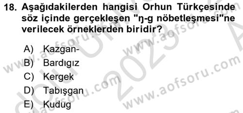 Orhun Türkçesi Dersi Ara Sınavı Deneme Sınav Soruları 18. Soru