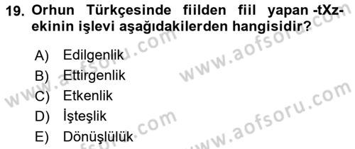 Orhun Türkçesi Dersi Ara Sınavı Deneme Sınav Soruları 19. Soru