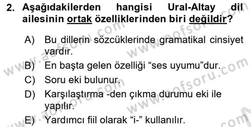 Orhun Türkçesi Dersi Ara Sınavı Deneme Sınav Soruları 2. Soru