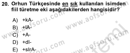 Orhun Türkçesi Dersi 2023 - 2024 Yılı (Vize) Ara Sınav Soruları 20. Soru