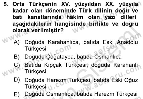 Orhun Türkçesi Dersi Ara Sınavı Deneme Sınav Soruları 5. Soru