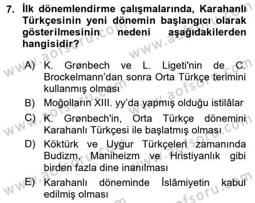 Orhun Türkçesi Dersi Ara Sınavı Deneme Sınav Soruları 7. Soru