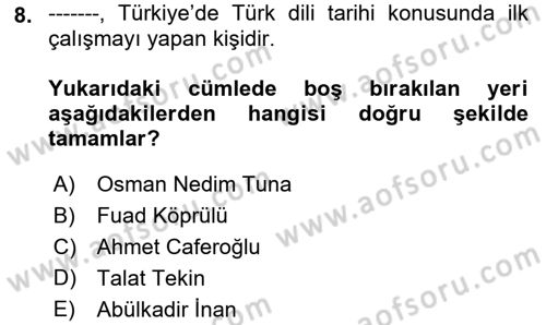 Orhun Türkçesi Dersi Ara Sınavı Deneme Sınav Soruları 8. Soru
