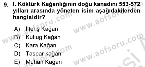Orhun Türkçesi Dersi Ara Sınavı Deneme Sınav Soruları 9. Soru