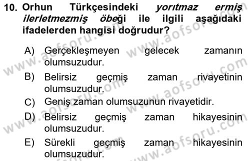 Orhun Türkçesi Dersi 2023 - 2024 Yılı (Final) Dönem Sonu Sınavı 10. Soru