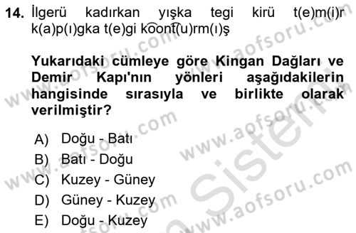 Orhun Türkçesi Dersi 2023 - 2024 Yılı (Final) Dönem Sonu Sınavı 14. Soru