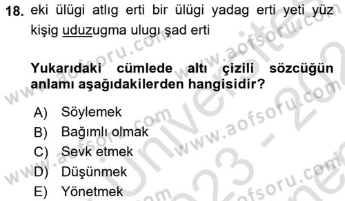 Orhun Türkçesi Dersi 2023 - 2024 Yılı (Final) Dönem Sonu Sınavı 18. Soru