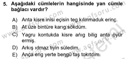 Orhun Türkçesi Dersi 2023 - 2024 Yılı (Final) Dönem Sonu Sınavı 5. Soru