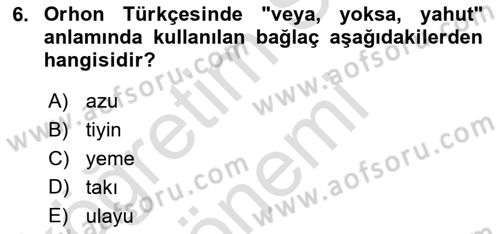 Orhun Türkçesi Dersi 2023 - 2024 Yılı (Final) Dönem Sonu Sınavı 6. Soru