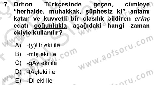 Orhun Türkçesi Dersi 2023 - 2024 Yılı (Final) Dönem Sonu Sınavı 7. Soru