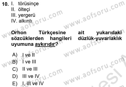 Orhun Türkçesi Dersi 2023 - 2024 Yılı Yaz Okulu Sınav Soruları 10. Soru