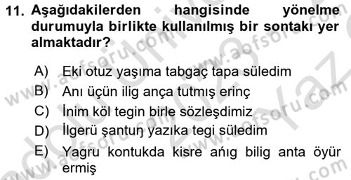 Orhun Türkçesi Dersi 2023 - 2024 Yılı Yaz Okulu Sınav Soruları 11. Soru
