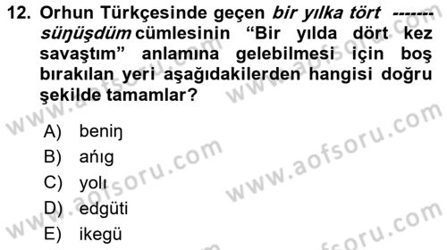 Orhun Türkçesi Dersi 2023 - 2024 Yılı Yaz Okulu Sınav Soruları 12. Soru