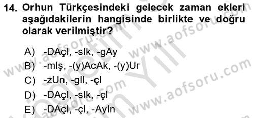 Orhun Türkçesi Dersi 2023 - 2024 Yılı Yaz Okulu Sınav Soruları 14. Soru