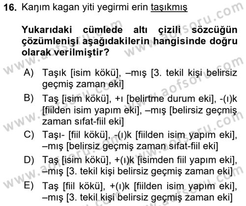 Orhun Türkçesi Dersi 2023 - 2024 Yılı Yaz Okulu Sınav Soruları 16. Soru