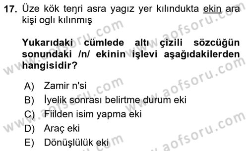 Orhun Türkçesi Dersi 2023 - 2024 Yılı Yaz Okulu Sınav Soruları 17. Soru