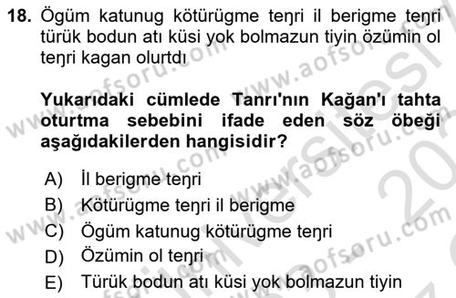 Orhun Türkçesi Dersi 2023 - 2024 Yılı Yaz Okulu Sınav Soruları 18. Soru
