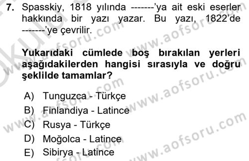 Orhun Türkçesi Dersi 2023 - 2024 Yılı Yaz Okulu Sınav Soruları 7. Soru