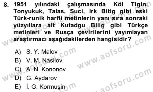 Orhun Türkçesi Dersi 2023 - 2024 Yılı Yaz Okulu Sınav Soruları 8. Soru