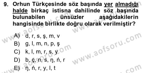 Orhun Türkçesi Dersi 2023 - 2024 Yılı Yaz Okulu Sınav Soruları 9. Soru