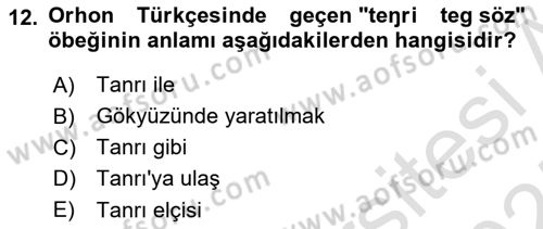 Orhun Türkçesi Dersi 2024 - 2025 Yılı (Final) Dönem Sonu Sınav Soruları 12. Soru
