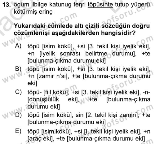 Orhun Türkçesi Dersi 2024 - 2025 Yılı (Final) Dönem Sonu Sınav Soruları 13. Soru