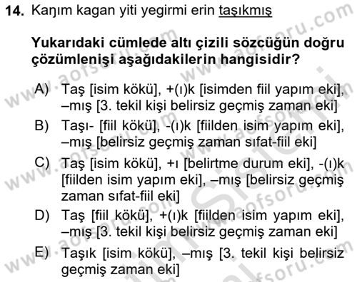 Orhun Türkçesi Dersi 2024 - 2025 Yılı (Final) Dönem Sonu Sınav Soruları 14. Soru