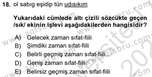 Orhun Türkçesi Dersi 2024 - 2025 Yılı (Final) Dönem Sonu Sınav Soruları 18. Soru
