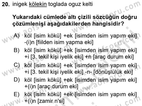 Orhun Türkçesi Dersi 2024 - 2025 Yılı (Final) Dönem Sonu Sınav Soruları 20. Soru