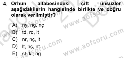 Orhun Türkçesi Dersi 2024 - 2025 Yılı (Final) Dönem Sonu Sınav Soruları 4. Soru