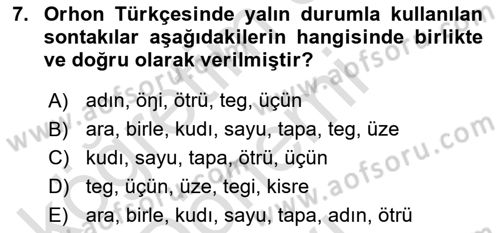Orhun Türkçesi Dersi 2024 - 2025 Yılı (Final) Dönem Sonu Sınav Soruları 7. Soru