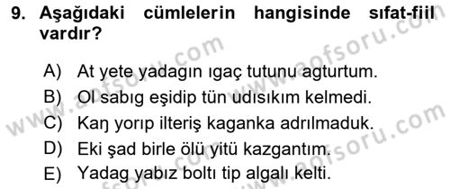 Orhun Türkçesi Dersi 2024 - 2025 Yılı (Final) Dönem Sonu Sınav Soruları 9. Soru