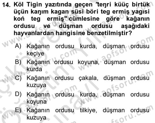 Orhun Türkçesi Dersi 2024 - 2025 Yılı Yaz Okulu Sınav Soruları 14. Soru