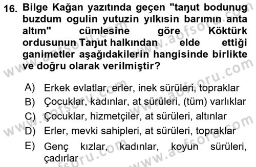 Orhun Türkçesi Dersi 2024 - 2025 Yılı Yaz Okulu Sınav Soruları 16. Soru