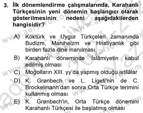 Orhun Türkçesi Dersi 2024 - 2025 Yılı Yaz Okulu Sınav Soruları 3. Soru