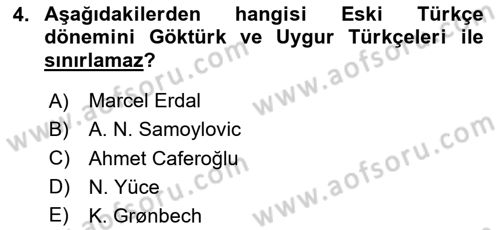 Orhun Türkçesi Dersi 2024 - 2025 Yılı Yaz Okulu Sınav Soruları 4. Soru