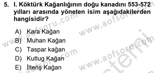 Orhun Türkçesi Dersi 2024 - 2025 Yılı Yaz Okulu Sınav Soruları 5. Soru