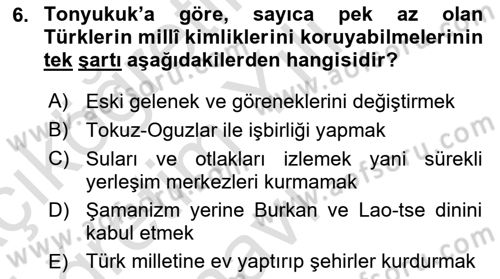Orhun Türkçesi Dersi 2024 - 2025 Yılı Yaz Okulu Sınav Soruları 6. Soru