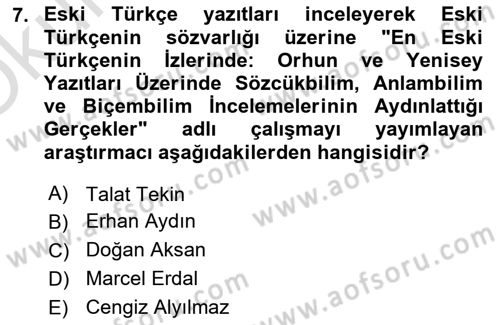 Orhun Türkçesi Dersi 2024 - 2025 Yılı Yaz Okulu Sınav Soruları 7. Soru