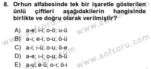 Orhun Türkçesi Dersi 2024 - 2025 Yılı Yaz Okulu Sınav Soruları 8. Soru