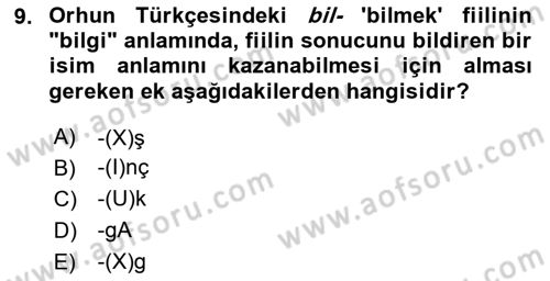 Orhun Türkçesi Dersi 2024 - 2025 Yılı Yaz Okulu Sınav Soruları 9. Soru