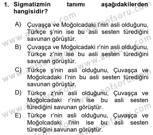 Orhun Türkçesi Dersi 2025 - 2026 Yılı (Vize) Ara Sınav Soruları 1. Soru